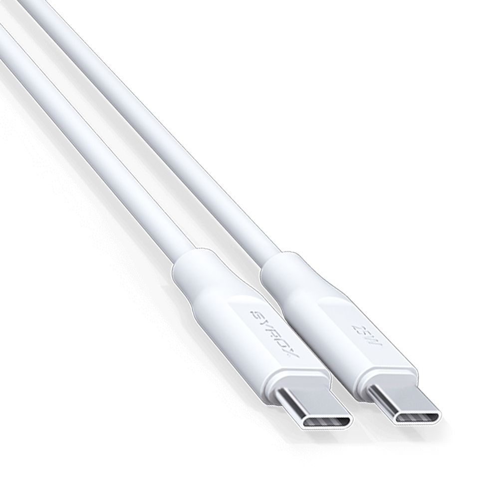 Syrox PD25TK Type-C to Type-C PD 25W Hızlı Data/Şarj Kablosu 1mt Beyaz