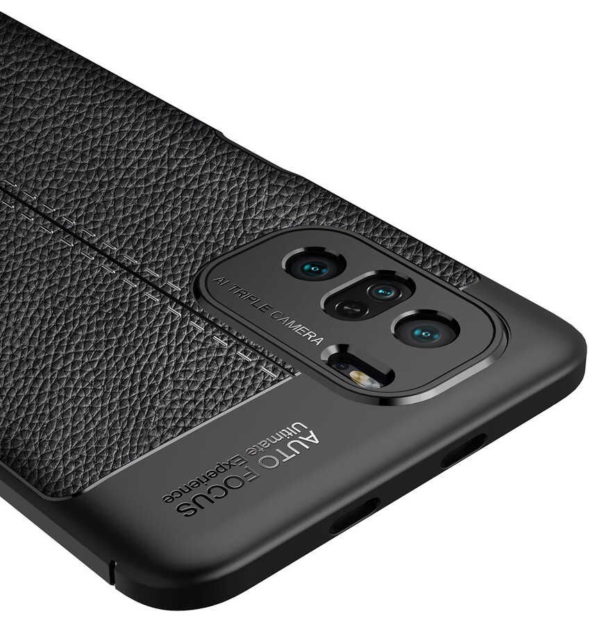Xiaomi Poco F3 Kılıf Focus Deri Desen Silikon Arka Kapak
