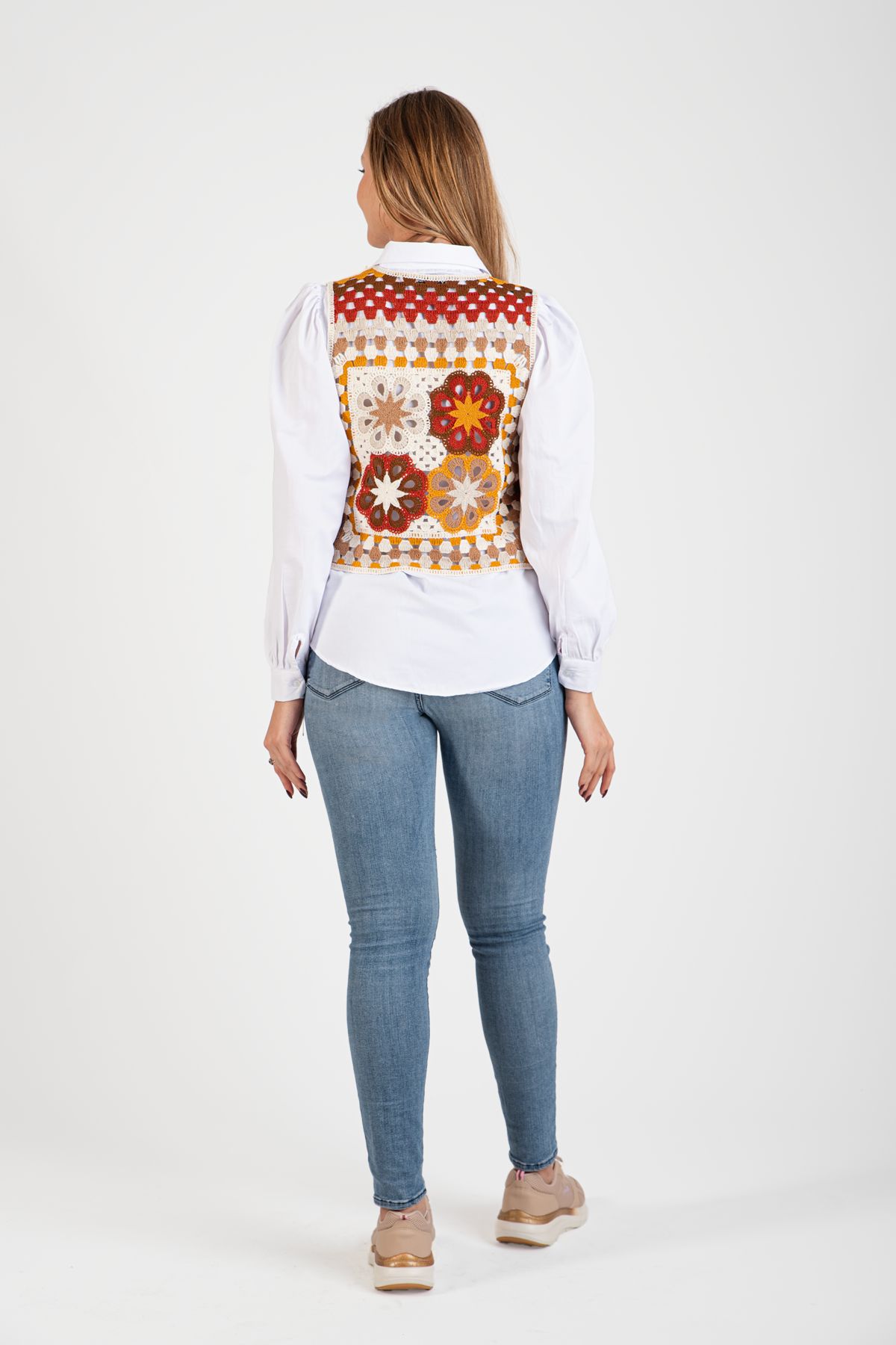 Toptan Çiçek Desenli Örgü Süveter - 5069 Bej #3