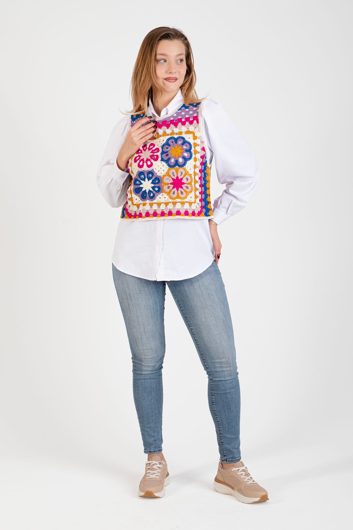 Toptan Çiçek Desenli Örgü Süveter - 5069 Pembe #2