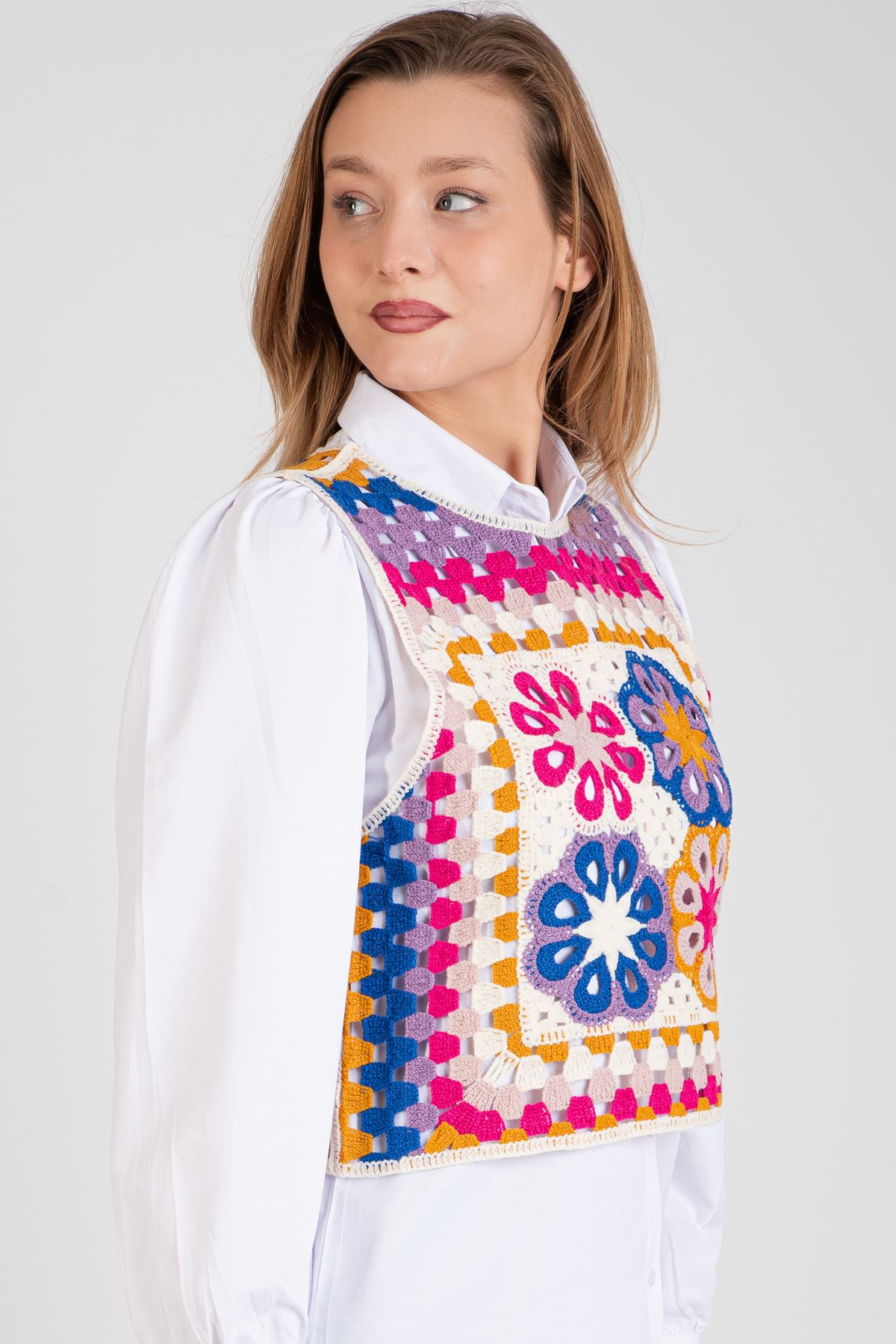 Toptan Çiçek Desenli Örgü Süveter - 5069 Pembe #3