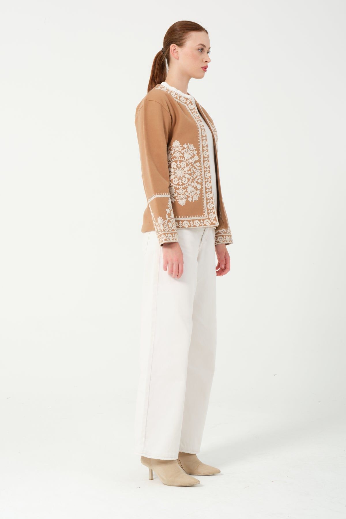 Toptan İşlemeli Kaşe Ceket 7865 Camel #2