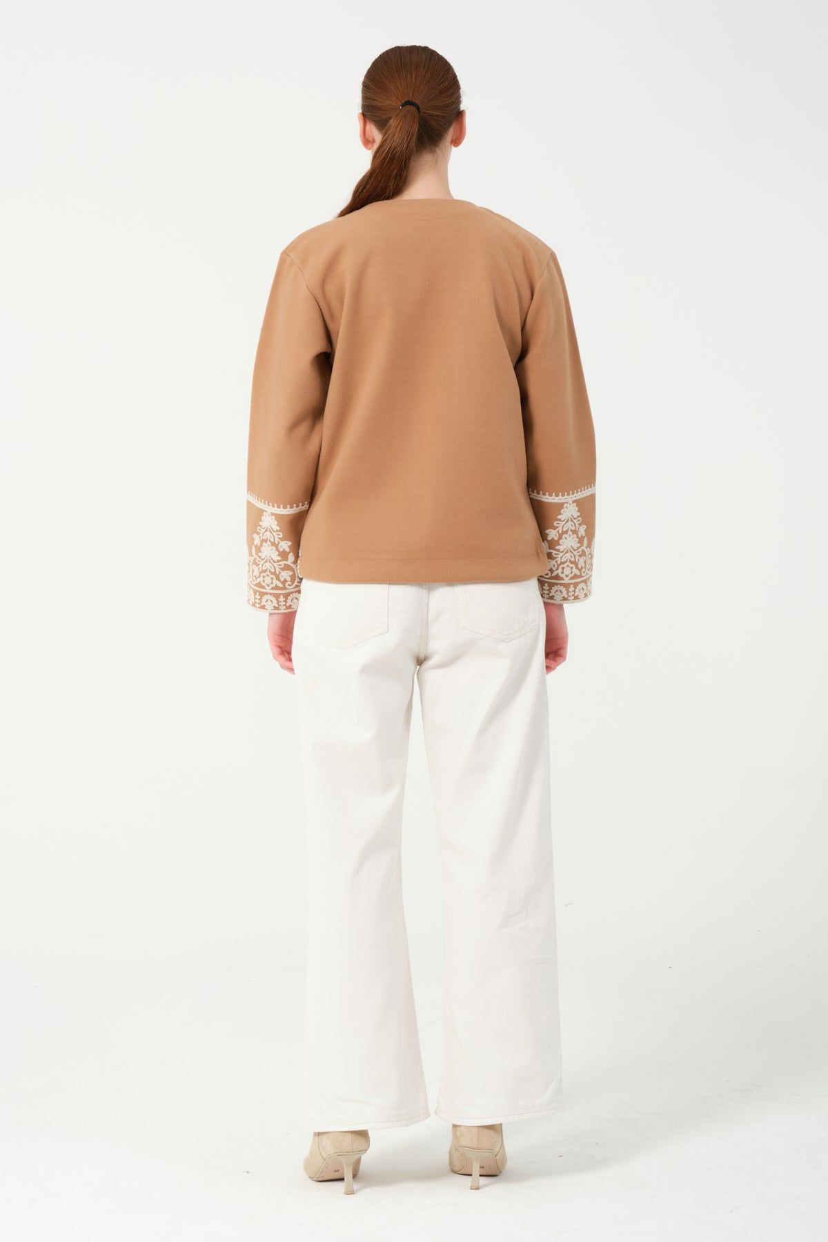 Toptan İşlemeli Kaşe Ceket 7865 Camel #3
