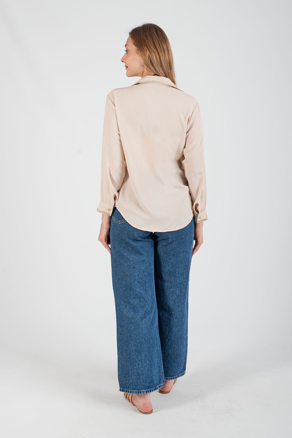 Toptan Gold Detaylı Gömlek - 7779 Bej #5