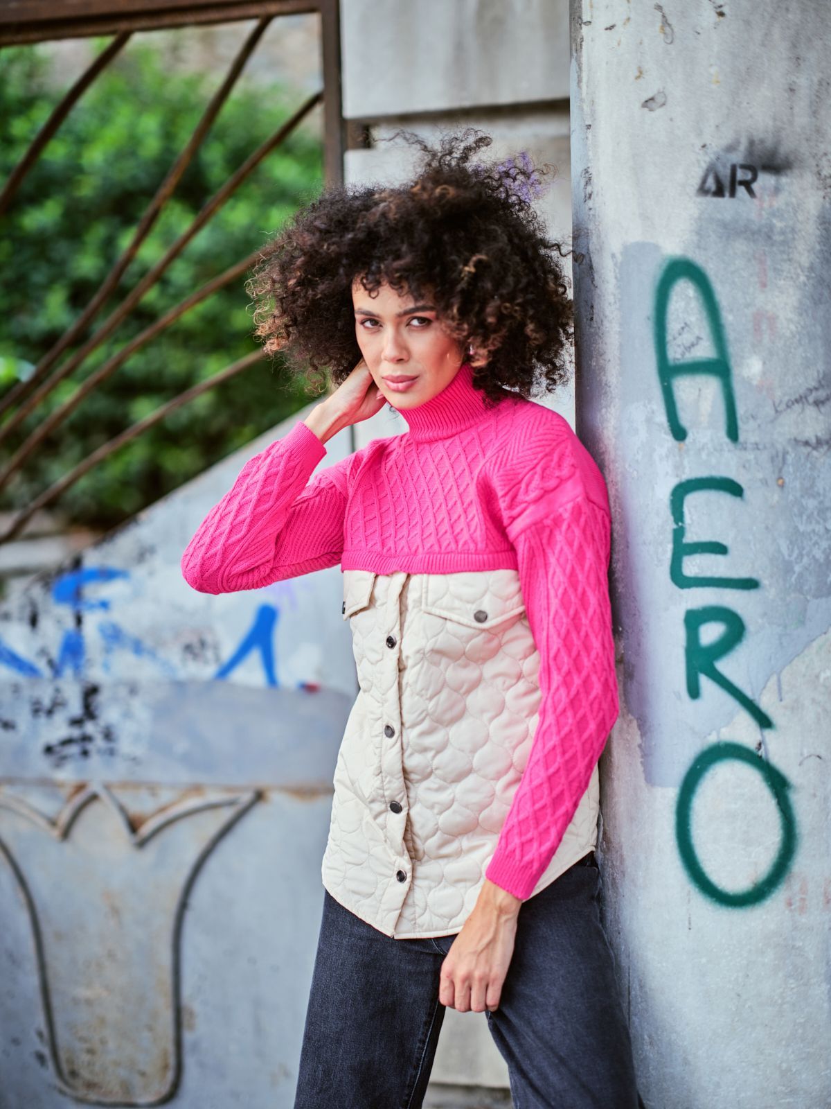 Toptan Kapinoneli Baklava Örgülü Triko Kazak 4874 Pembe #3