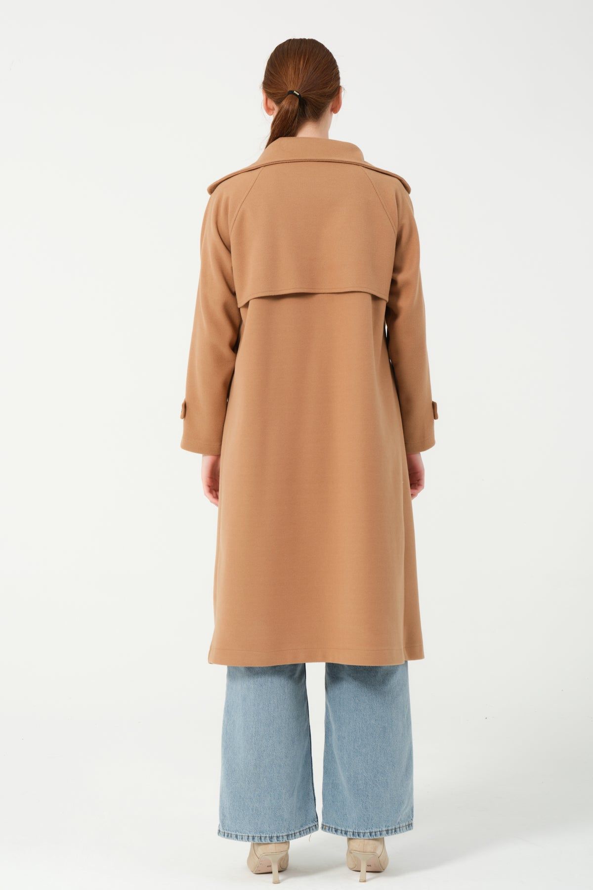 Toptan Pelerin Detaylı Ayaklı Yaka Kruvaze Kaban 7873 Camel #3