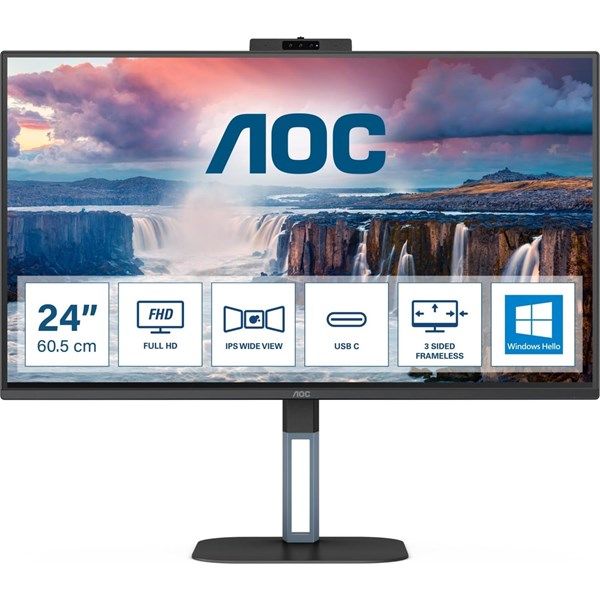 AOC 23.8” IPS 24V5CW/BK 1MS 75HZ HDM-DP WEB KAMERALI PIVOT MONİTÖR #1