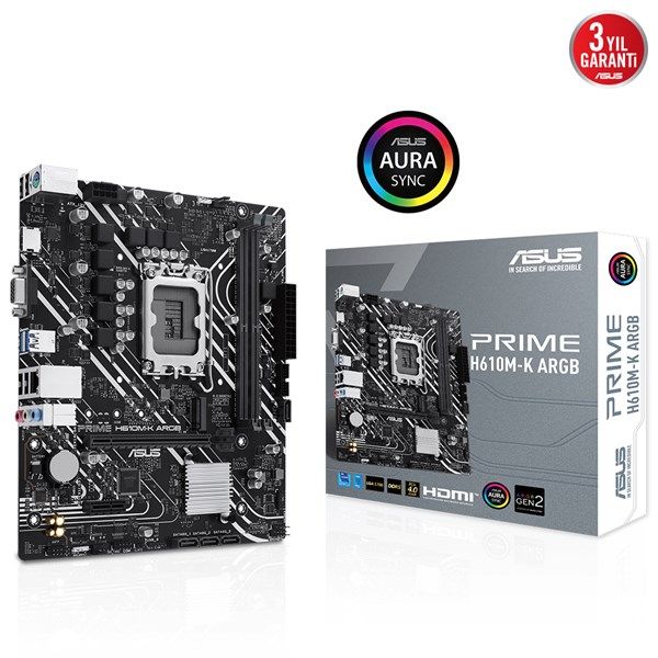 ASUS PRIME H610M-K RGB DDR5 M2 PCIe NVME HDMI PCIe 16X v4.0 1700p mATX #1