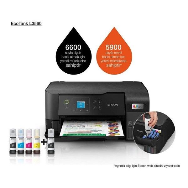 EPSON A4 L3560 Renkli Çok Fonksiyonlu Tanklı Yazıcı Usb,Kablosuz #3