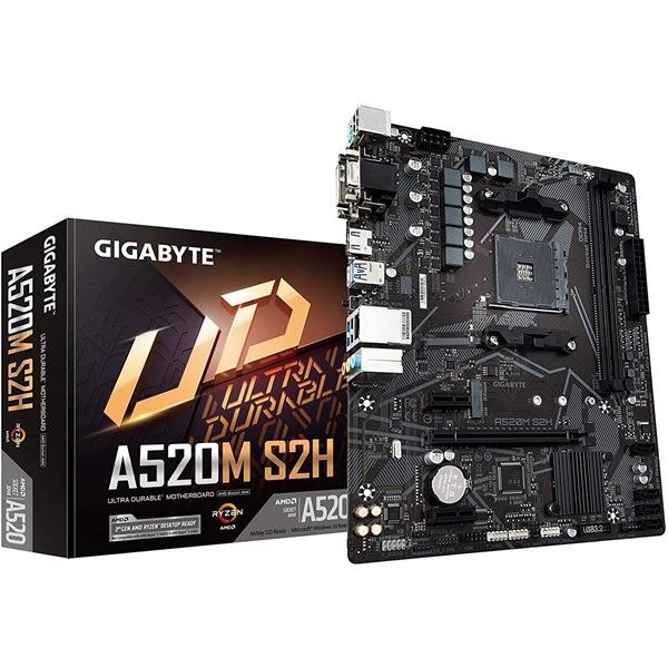 GIGABYTE A520M-S2H DDR4 M2 PCIe NVME HDMI DVI PCIe 16X v4.0 AM4 mATX #1