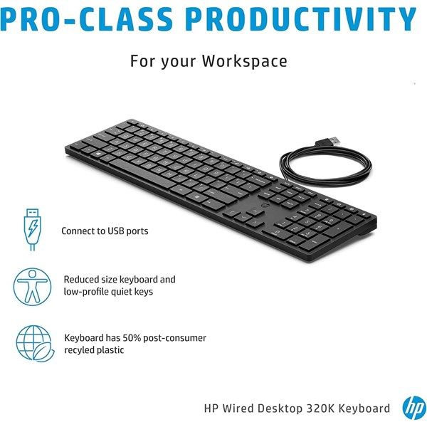 HP 320K 9SR37AA Kablolu Türkçe USB Klavye Siyah #3