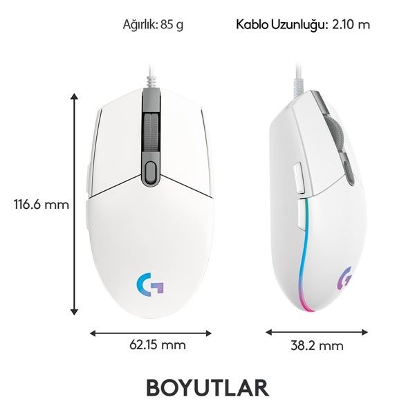 LOGITECH G G102 Lıghtsync Oyuncu Mouse Beyaz 910-005824 #1