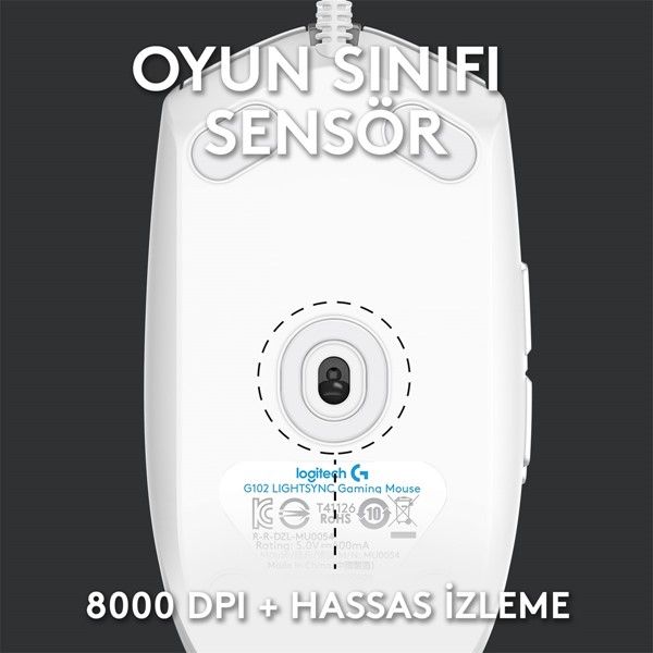 LOGITECH G G102 Lıghtsync Oyuncu Mouse Beyaz 910-005824 #4