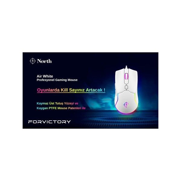 NORTH Air White Professional USB 7200dpi Gaming Beyaz Mouse RGB #3