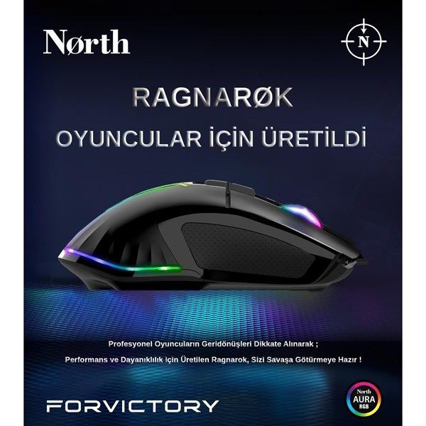 NORTH Ragnarok USB 12800dpi Gaming Siyah Mouse RGB #3