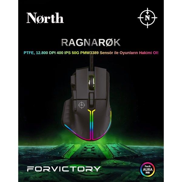 NORTH Ragnarok USB 12800dpi Gaming Siyah Mouse RGB #4