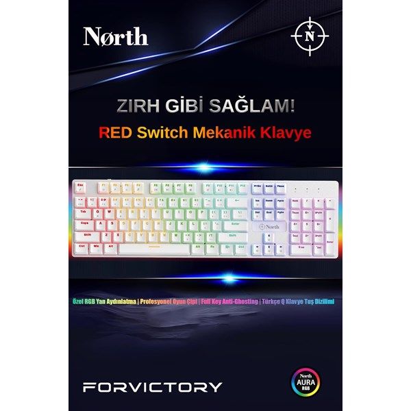 NORTH Shield Q Trk RGB Led / Mekanik Kırmızı Switch Beyaz Gaming Klavye #2