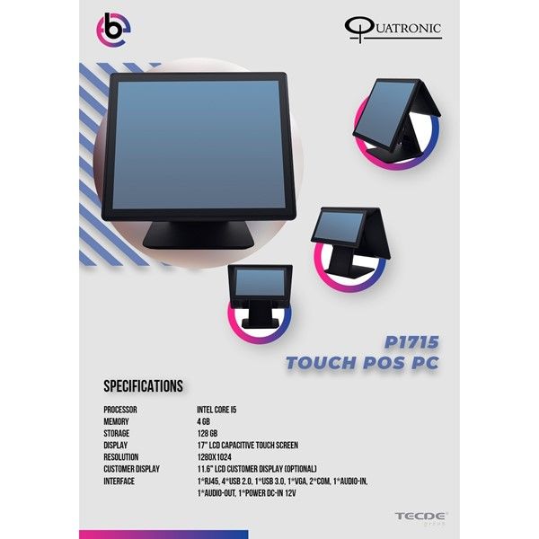 QUATRONIC 17' Dokunmatik P1715 CORE i5 4GB RAM- 128GB SSD- FDOS- POS PC #1