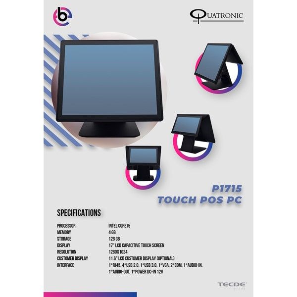 QUATRONIC 17' Dokunmatik (İki Ekranlı) P1715-D CORE i5 4GB RAM- 128GB SSD- FDOS- POS PC #1