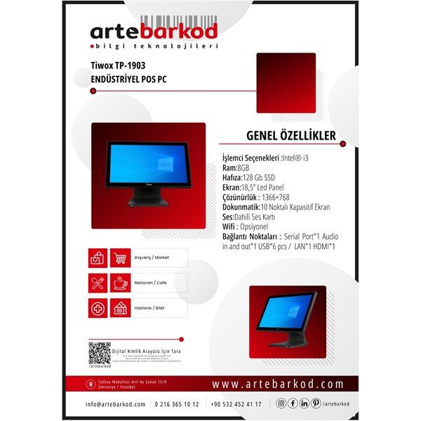 TIWOX 18.5' Dokunmatik TP-1903 CORE i3 3. Nesil 8GB RAM- 128GB SSD- FDOS- POS PC #1