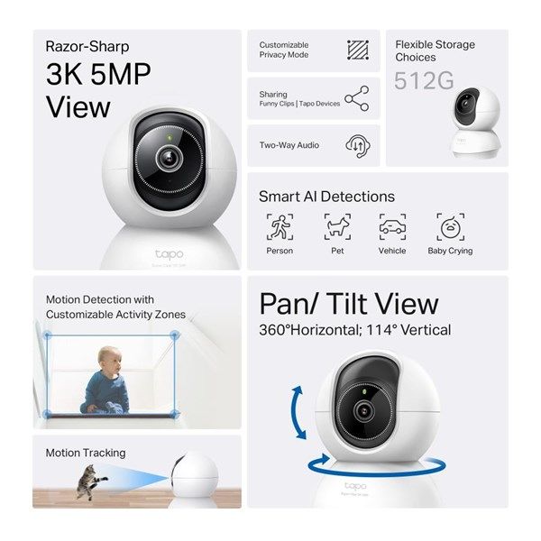 TP-LINK 5MP Tapo C230 Pan/Tilt AI Ev Güvenlik Wi-Fi Kamera #3