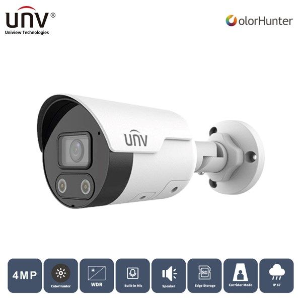 UNV 4MP IPC2124LE-ADF28-KMC-WL 2.8MM 50Mt Colorhunter Ip67 H265+ Ir Bullet Ip Kamera (Dahili Sesli Ve Hoparlörlü) #1